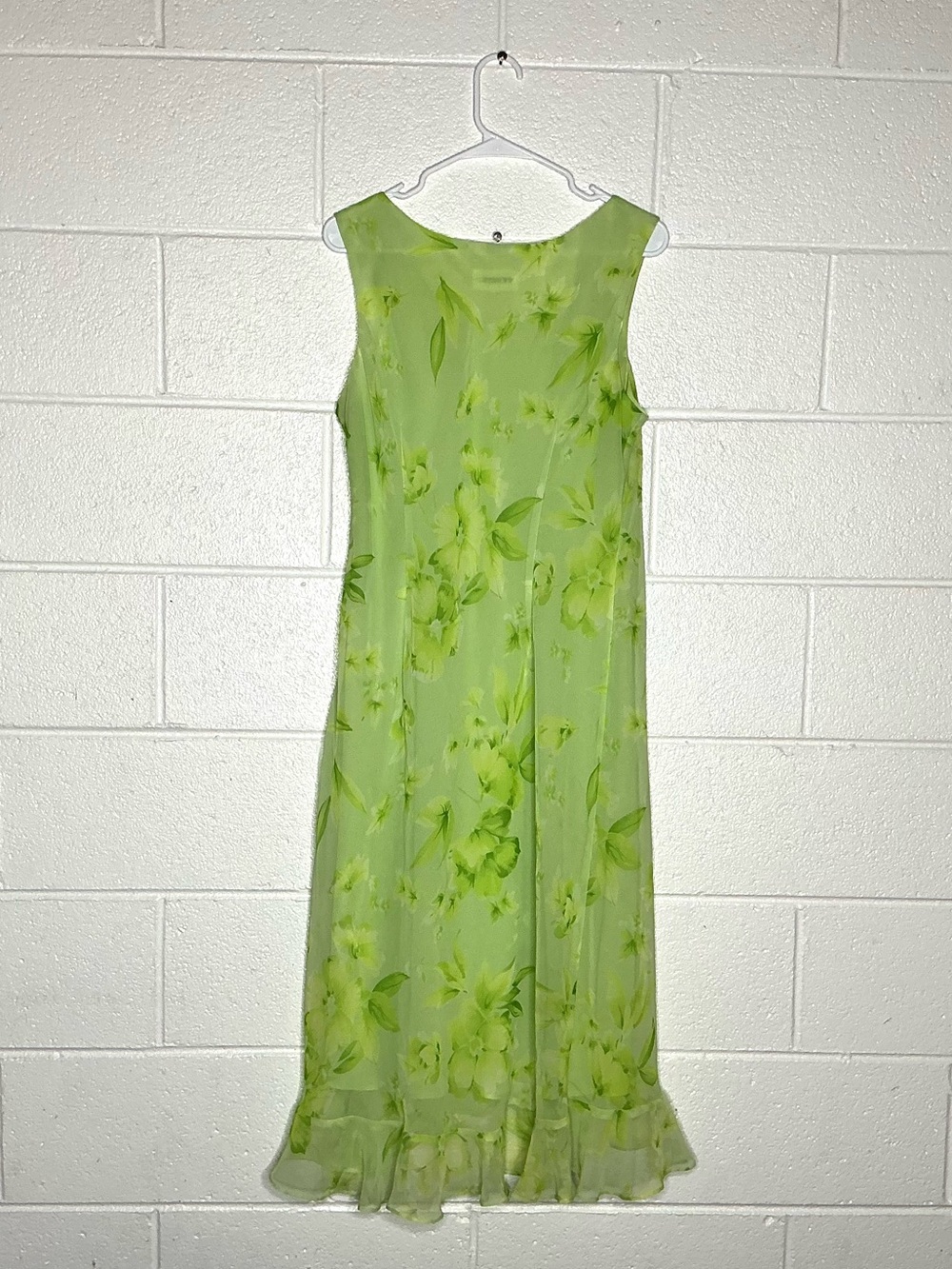 < Vintage 90’s Studio I Green Floral Ruffled Hem Midi Dress > - Picture 4 of 4